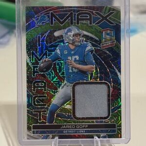 2023 Panini Spectra /25 Jared Goff Max Impact Prizm Jersey Patch Card. Detroit